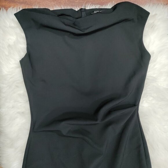 Zara Woman Basic Black Drape Neck Cap Sleeve Sheath Dress Women's Size Large - Picture 5 of 13